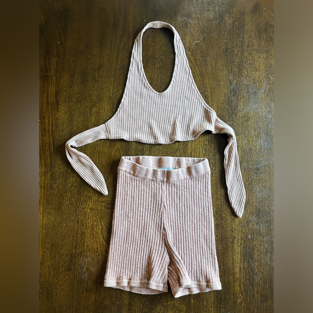 Free People Tuma Ribbed Knit Crop Top and Shorts Set